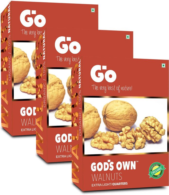 Go Organic Extra Light Quarters Walnuts Kernels Walnuts  (3 x 250 g)