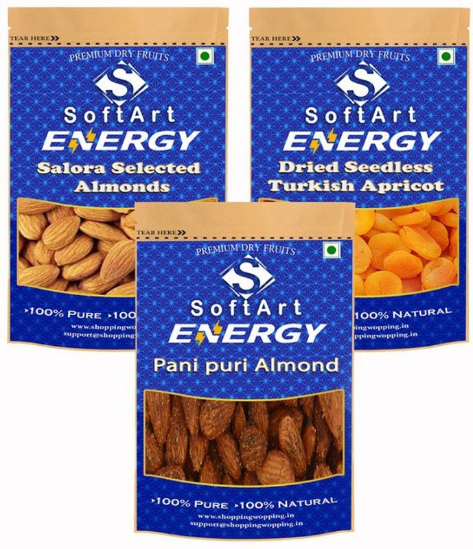Soft Art Dry fruits combo of Salora selected,Turkish Apricot,Pani Puri Almond (100g Each) Almonds, Apricots, Almonds  (3 x 100 g)
