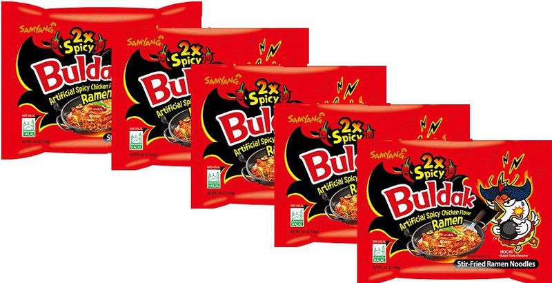 Samyang 2X Spicy Hot Chicken Flavour Instant Korean Noodles -140g (Pack of 5)|(Imported) Instant Noodles Non-vegetarian  (5 x 140 g)