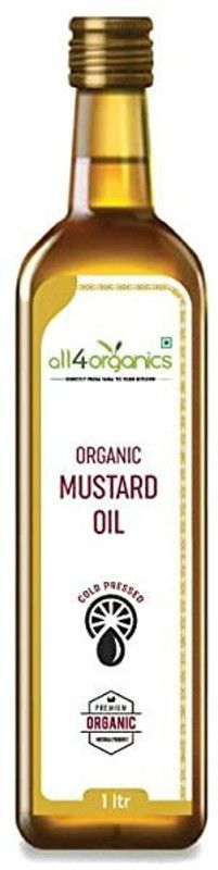 all4organics Mustard Oil 1Lt.|Cold Pressed Mustard Oil Glass Bottle  (1 L)