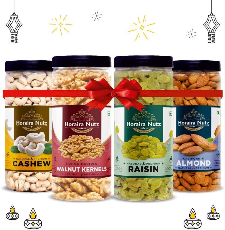 Horaira Nutz Premium Dry Fruits Combo Pack 1kg Kaju ,Brown Akhrot giri , Kishmish , Badam 1Kg Cashews, Walnuts, Raisins, Almonds  (4 x 250 g)