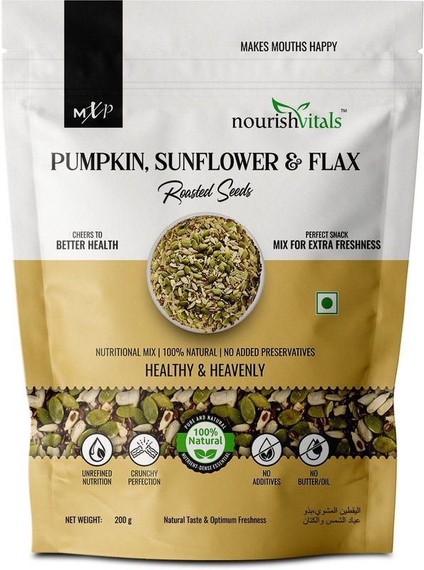 nourishvitals Pumpkin, Sunflower and Flax Roasted Seeds,100% Natural & Premium Quality, No Added Preservatives, Crunchy Perfection Mixed Seeds  (200 g)