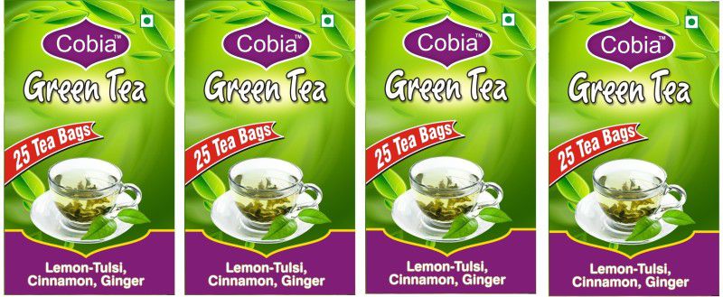 Cobia (Lemon-tulsi, CInnamon Ginger Pack of 4x25) Tulsi Green Tea Bags Box  (4 x 6.25 Bags)