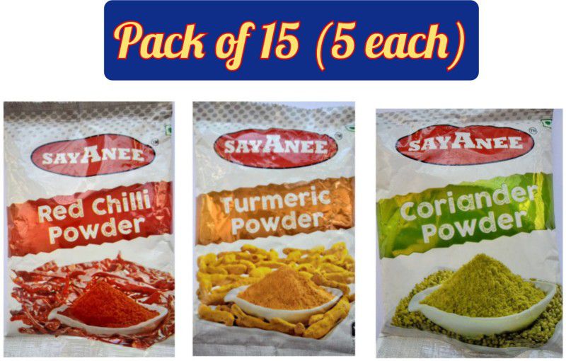 Sayanee Pack of 15* 100 gm (5 each), Combo Pack- Turmeric, Red Chilli, Coriander Powder  (15 x 0.1 kg)