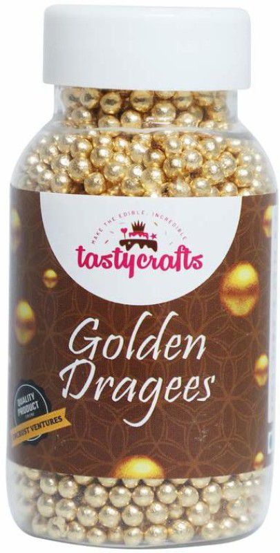 TastyCrafts Golden Dragees | Decorative Balls for Cake décor | 100 GM | Size - Big Topping Semi Solid