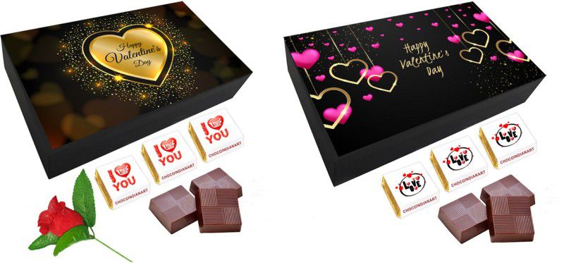CHOCOINDIANART Lovely Valentine's Day Delicious Chocolate 06pcs Gift Box Pack of 2 with Rose. Truffles  (2 x 1 Units)