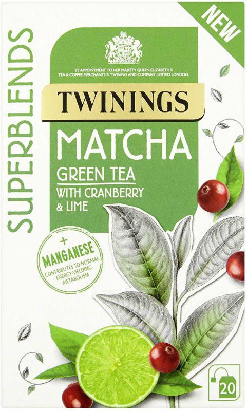 TWININGS Superblends Matcha Green Tea with Cranberry & Lime, 20 Bags - 40g Cranberry, Lime Green Tea Bags Box  (40 g)