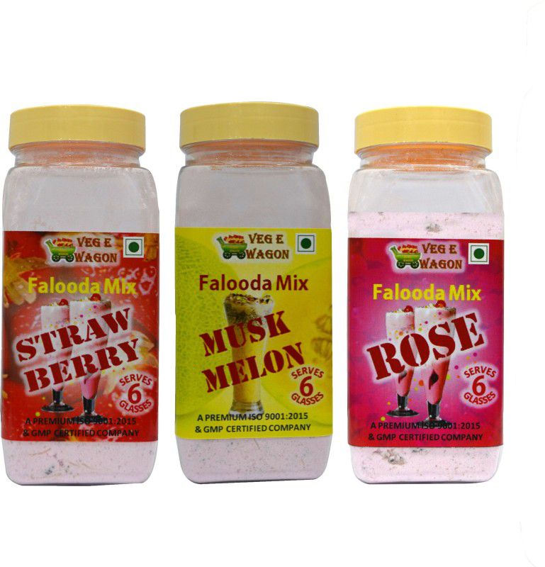 Veg E Wagon Falooda Mix Strawberry,Muskmelon & Rose Flavours (200 gm Each) 600 g  (Pack of 3)