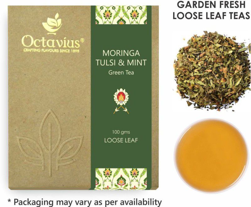 Octavius Moringa, Tulsi & Mint Green loose leaf Tulsi, Mint Green Tea Vacuum Pack  (2 x 50 g)