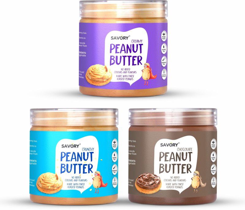 Savory Chocolate + Creamy + Crunchy Peanut Butter (400g x 3 Pack) | Ready to Eat 1200 g  (Pack of 3)