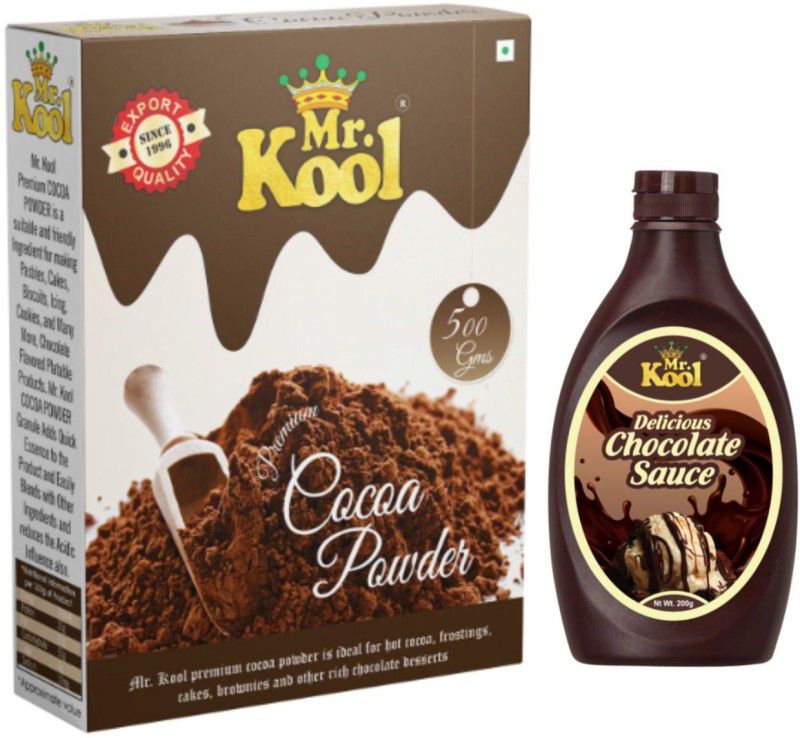 Mr.Kool Delicious Chocolate Syrup and Natural Unsweetened Cocoa powder (700g combo) Combo  (chocolate syrup-200g, cocoa powder-500g)