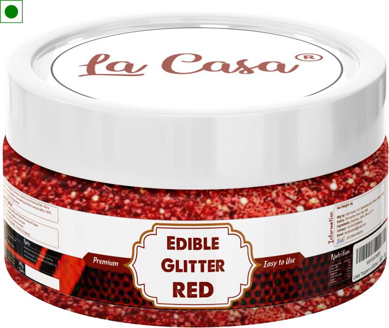 La Casa Premium Edible Glitter - RED | Metallic Glitter Ideal for Cake Icing Decoration & Garnishing | Glitters  (9 g)