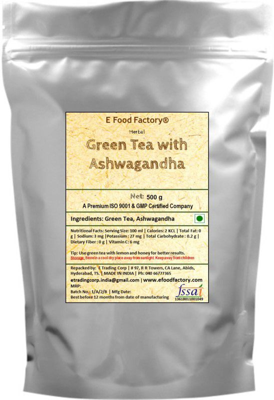 E Food Factory Green Tea with Ashwagandha in Pouch Green Tea Pouch  (500)