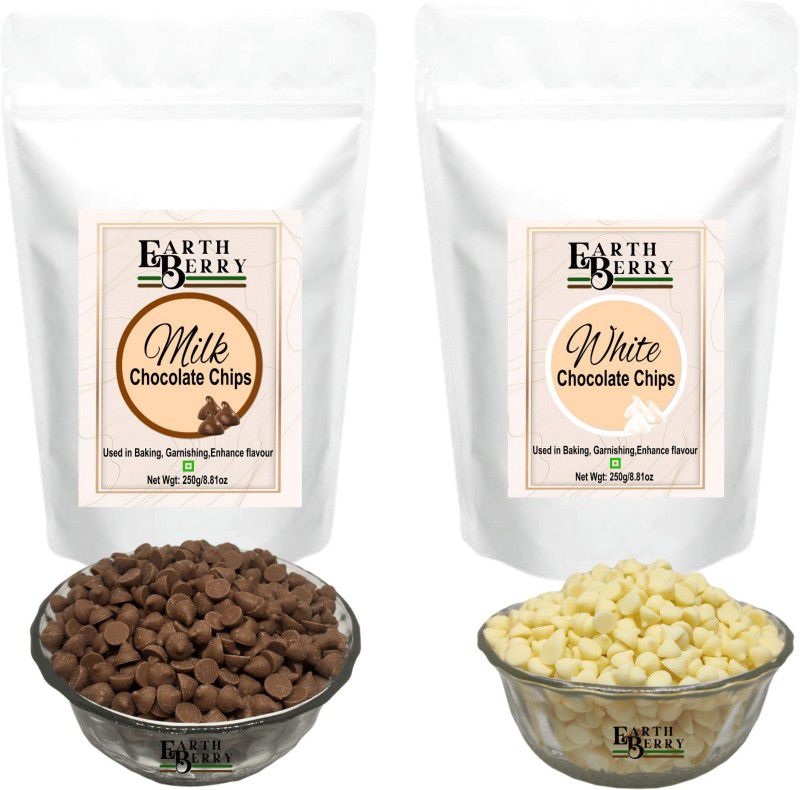 EARTH BERRY Combo Milk and White Chocolate Chips for Baking, Garnishing, Toppings 250g Each Choco Chips Solid  (2 x 250 g)