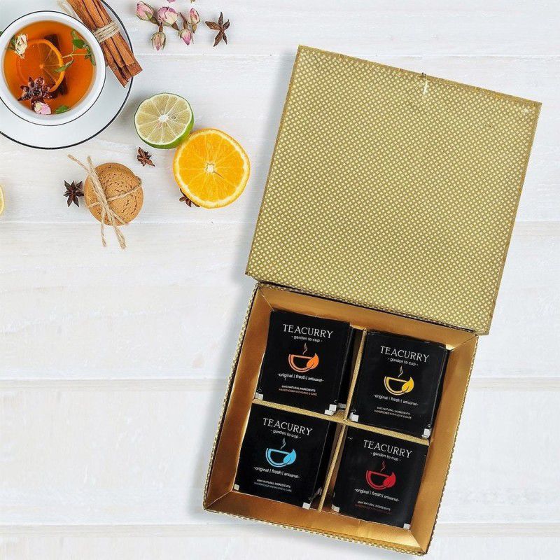 TEACURRY Men Wellbeing Gift Box - Tea Gift Set (16 Teabags) | Silver Assorted Herbal Tea Bags Festive Gift Box  (16 Bags)