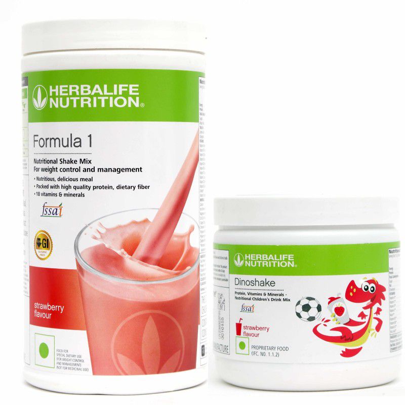HERBALIFE Dinoshake Kids Drink Mix - Strawberry Flavor With Formula 1 Nutritional Shake Mix - Strawberry Flavor Combo Pack Combo  (2)