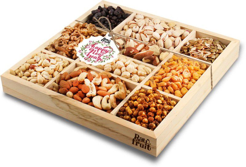 HyperFoods RawFruit Jumbo 10 Dry Fruit Combo Wooden Gift Box | Premium Dried Fruit Berries Combo Gift Pack with Greeting Card | Happy New Year Gift Hampers for Corporates Friends & Relatives  (1100 g)