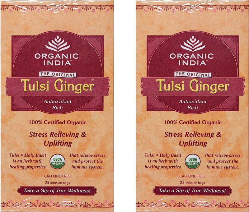 ORGANIC INDIA Tulsi Ginger 2 Packs Ginger MasalaTea Box  (2 x 12.5 Sachets)