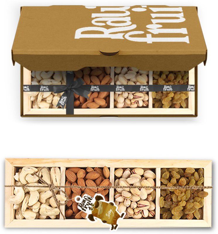 HyperFoods RawFruit Premium 4 Dry Fruit Combo Dark Wood Gift Box | Premium Dried Fruit Berries Combo Gift Pack with Greeting Card | Eid Ul Fitr Ramadan Ramzan Gift for Corporates Friends & Relatives  (750 g)