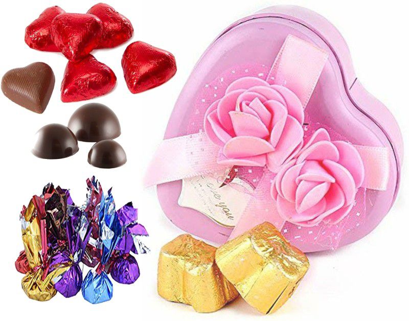 Kinoki Heart Shape Pink Chocolate Box with 15 Mix Shape Chocolates for valentine and gift Truffles  (15 Units)