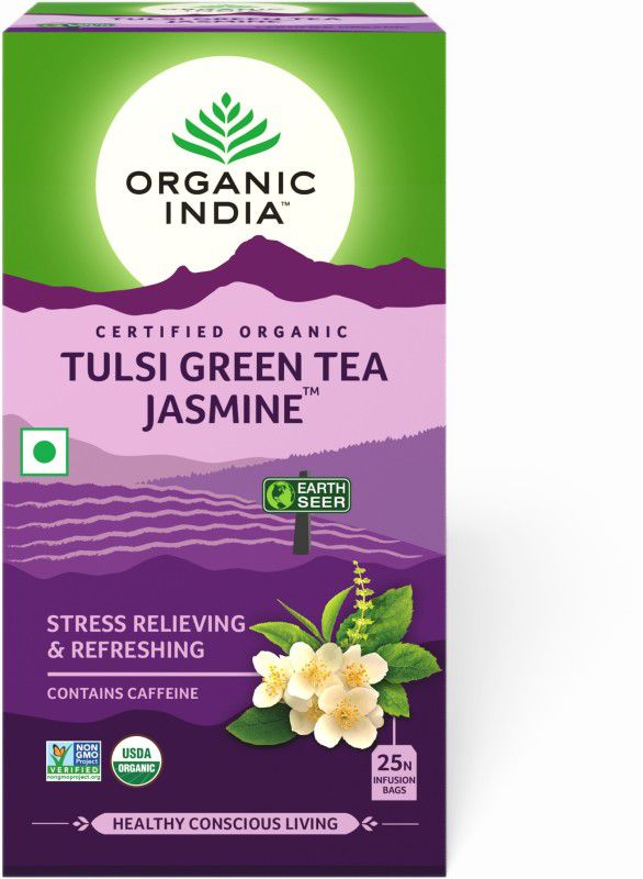 ORGANIC INDIA Jasmine and Tulsi Green Tea Bags Box  (25 Bags)