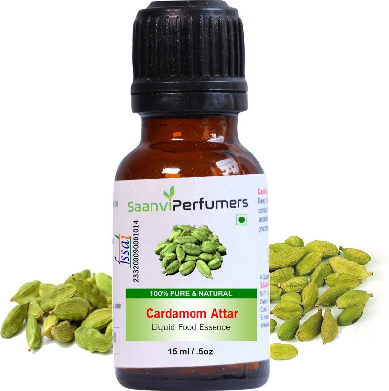 Saanvi perfumers Cardamom Attar Edible Grade For Used in Cookies, Cakes, Indian Sweets, Chocolates, Ice Creams, Beverages and Others Desserts (No Chemical | No Preservatives) Cardamon Liquid Food Essence  (15 ml)
