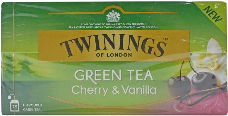 TWININGS Green Tea Cherry & Vanilla, 25 Tea Bags - 42.5g (25x1.7g) Cherry, Vanilla Green Tea Bags Box  (42.5 g)