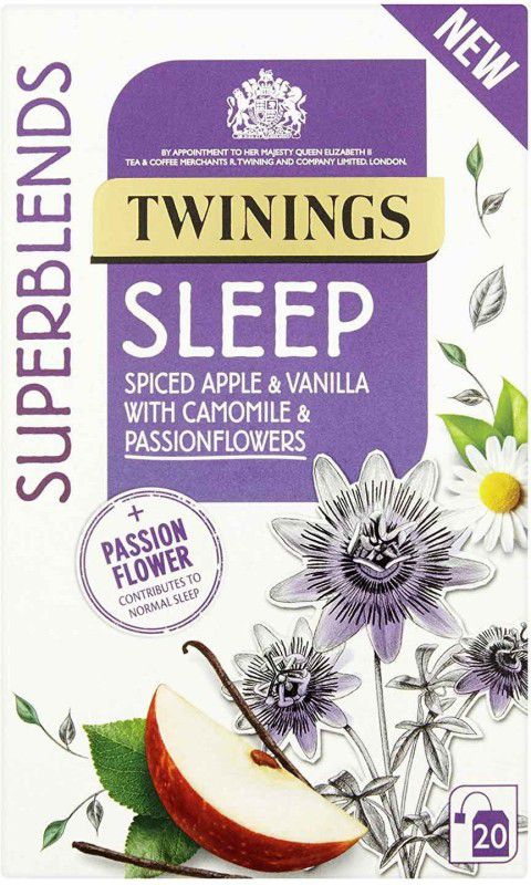 TWININGS Superblends Sleep Spiced Apple & Vanilla with Chamomile & Passionflowers, 20 Bags - 30g Assorted Tea Bags Box  (30 g)