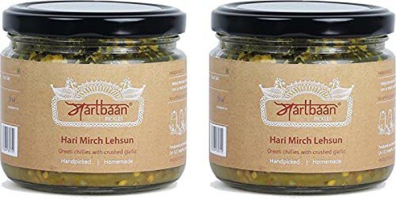 MARTBAAN Hari Mirch Lehsun Achar|Green Chilli Garlic Pickle 300g Each, Pack of 2 Green Chilli Pickle  (2 x 300 g)