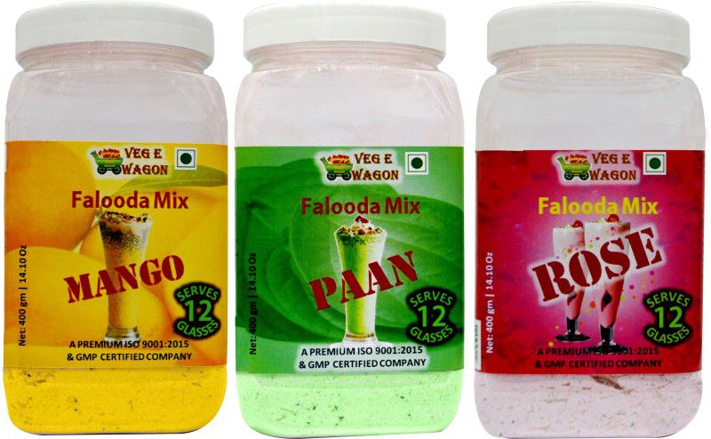 Veg E Wagon Falooda Mix Mango,Paan & Rose Flavours (400 gm Each) 1200 g  (Pack of 3)