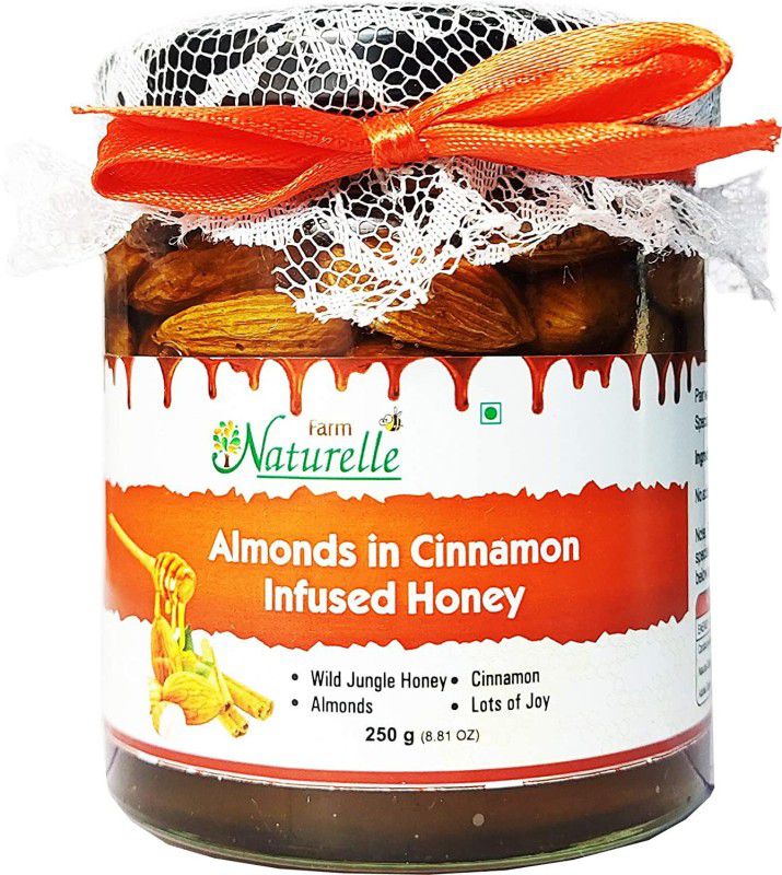 Farm Naturelle 100%Natural Raw Unprocessed Almonds Badaam with Cinnamon Infused Honey Lots Of Health Benifits 250 gms Pack.  (250 g)