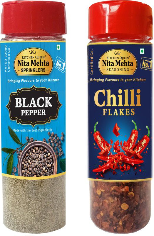 KITCHEN QUEEN NITA MEHTA Combination of Black Pepper Powder Sprinkler with Chilli Flakes Seasoning Sprinkler Combo  (2)