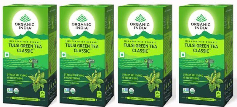 ORGANIC INDIA tulsi green classic 25 tea bags (pack of 4) Tulsi Black Tea Bags Box  (4 x 6.25 Bags)