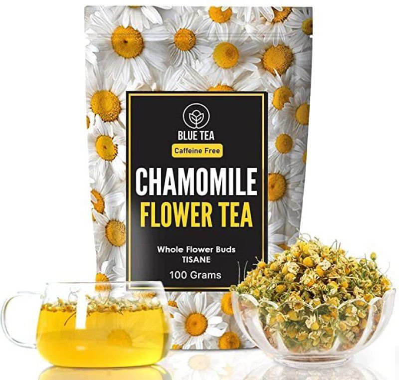 BLUE TEA Organic Chamomile Flower Tea - 100g - SLEEP TEA Herbal Tea Pouch  (100 g)