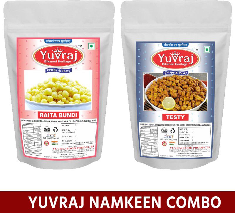 Yuvraj Food Product Bikaneri Premium Quality Namkeen Combo Raita boondi and Testy ( Rosted peanuts ) ( 400 gm* 2) (pack of 2 )  (2 x 400 g)