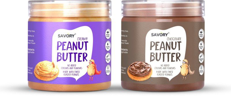 Savory Creamy Peanut Butter (400g) + Chocolate Peanut Butter (400g) | Ready to Eat 800 g  (Pack of 2)