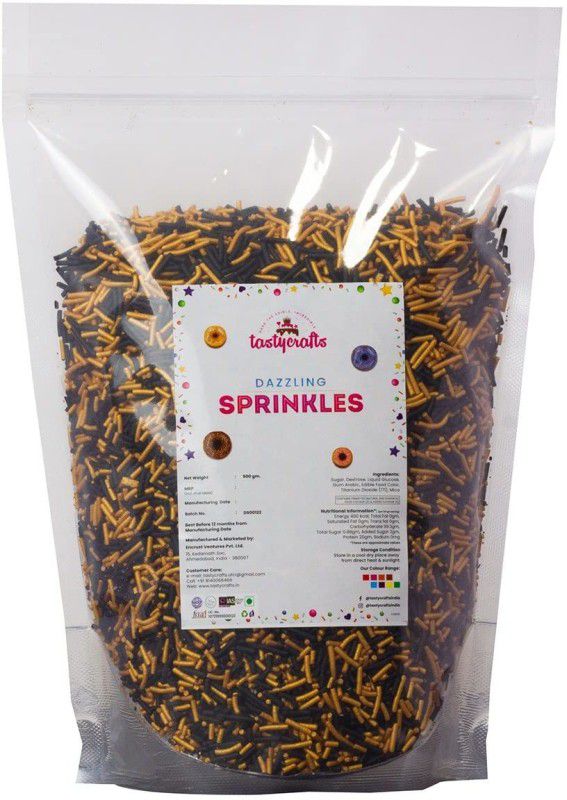 TastyCrafts Vermicelli Sprinkles, 500 GM Edible Candy Topping Baking Items-Black & Golden Sprinkles  (500 g, Edible)