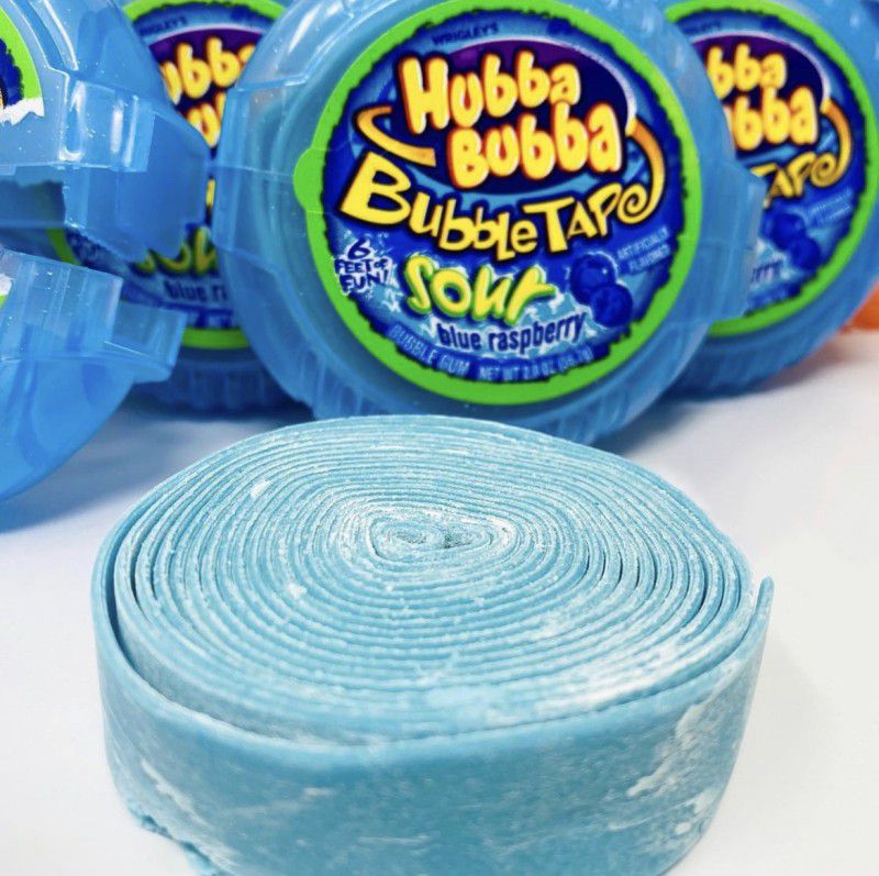 Hubba Bubba Bubble Tape Sour Blue Raspberry Bubble Gum Imported Raspberry Chewing Gum  (57 g)
