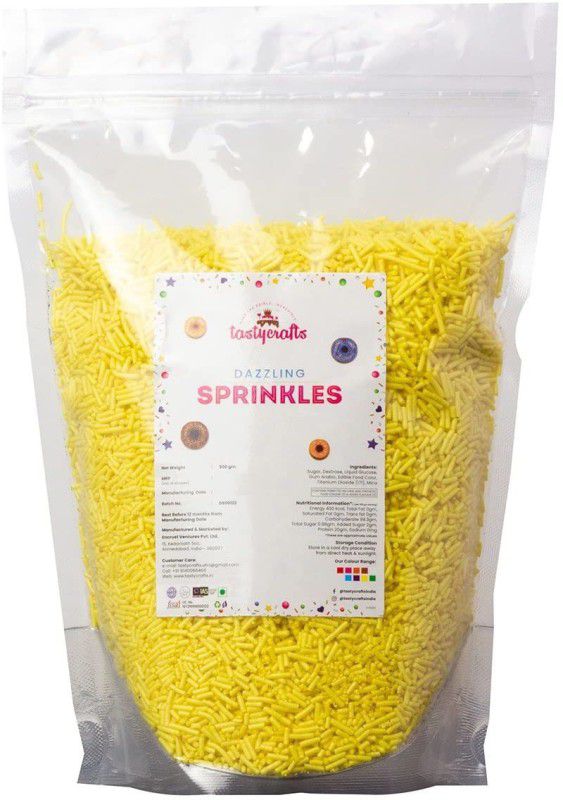 TastyCrafts Vermicelli Sprinkles, 500 GM Edible Sweet Candy Topping Baking Items - Yellow Sprinkles  (500 g, Edible)