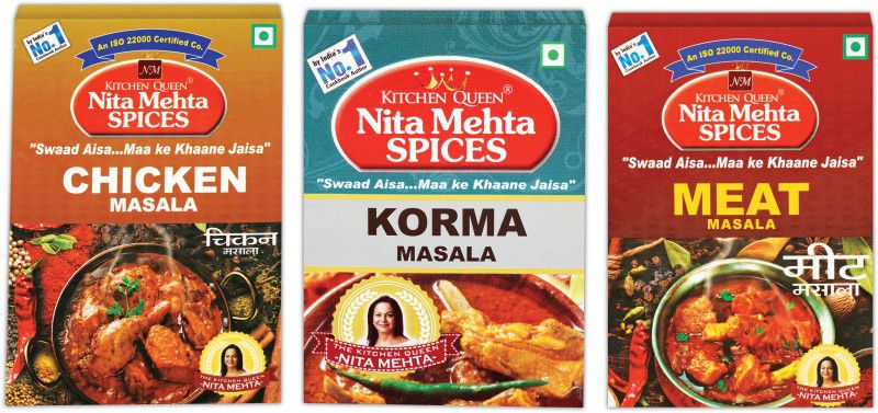 KITCHEN QUEEN NITA MEHTA Combination Of Chicken, Korma, Meat Masala | Best Spices for Non Veg from The House of Nita Mehta Spices  (3 x 100 g)
