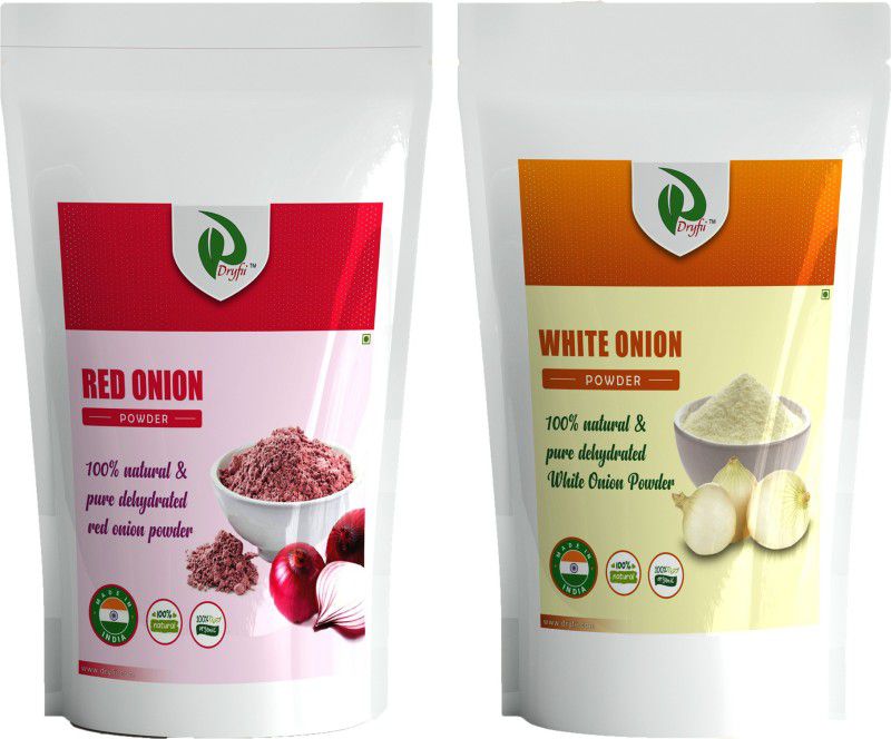 Dryfii Pack of 2 - White Onion Powder 150g, Red Onion Powder 100g, Dehydrated, Pure Vegetarian, Natural & Easy Cooking Essentials  (2 x 125 g)