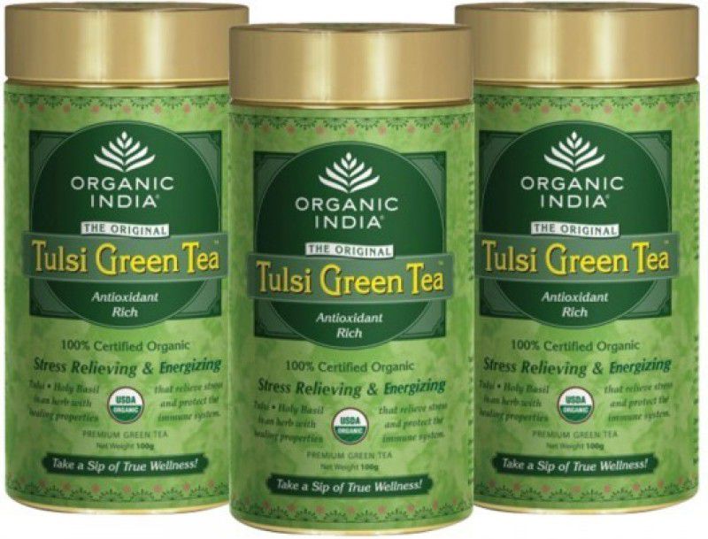 ORGANIC INDIA Tulsi Green - 100g Tin - Set of 3 Infusion Tea Bag  (100 g)