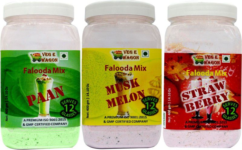 Veg E Wagon Falooda Mix Paan,Mush Melon& StrawBerry Flavours (400 gm Each) 1200 g  (Pack of 3)