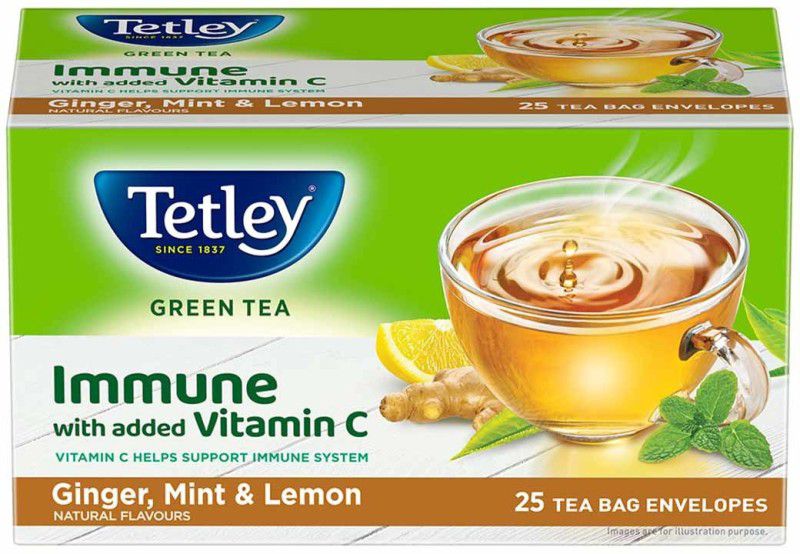 Tetley Lemon, Ginger, Mint Green Tea Bags Box  (25 Bags)