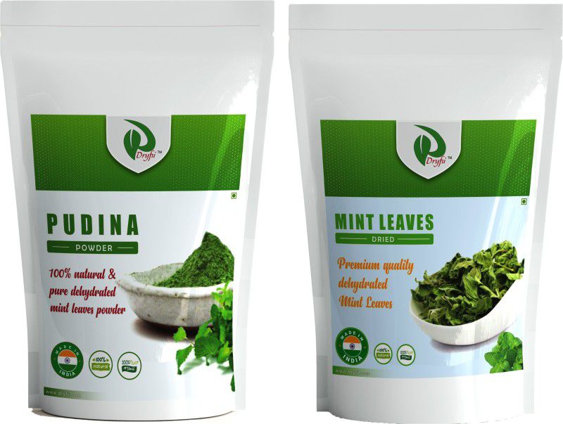 Dryfii Natural Premium Dried Mint (Pudina) Leaves (100 g) & Mint (Pudina) Powder (100 G) Combo Pure Vegetarian & Easy Cooking Essential  (2 x 100)