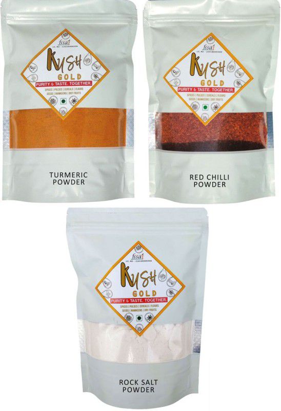 Kush Gold Combo Set of 3 (Turmeric Powder, Red Chilli Powder & Rock Salt Powder) 250gm Each  (3 x 250 g)