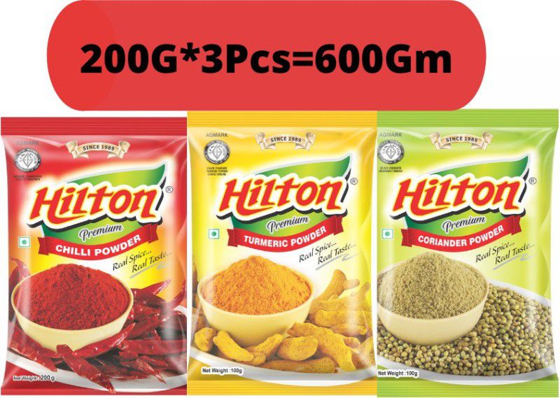 HILTON Combo Red chilli,Turmeric and Coriander Powder 600Gm  (3 x 200 g)