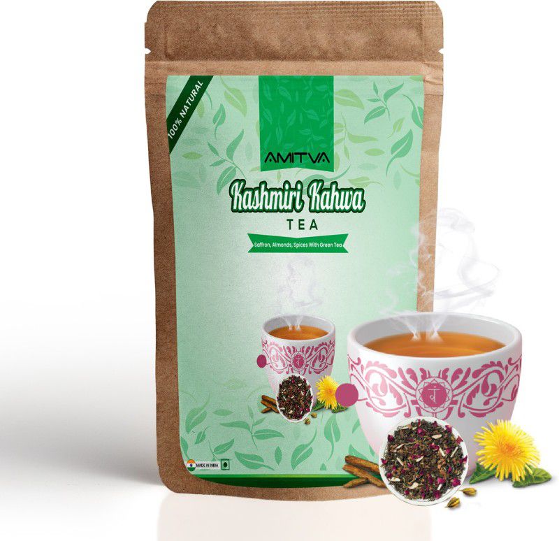 AMITVA Kashmiri kahwa Green Tea Steep as Hot Kashmiri Pink Tea or Iced 100g ( 50 Cups ) Rose Herbal Tea Pouch  (100 g)