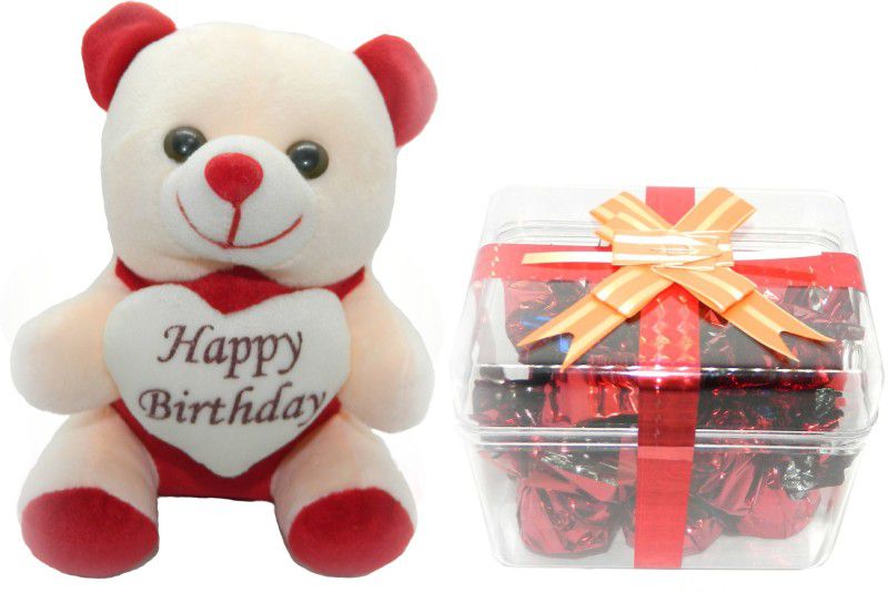 Rich'U Chocolates Square Shape Box With a Cute Happy Birthday Teddy Bear Combo  (Chocolates - 12 Pcs)