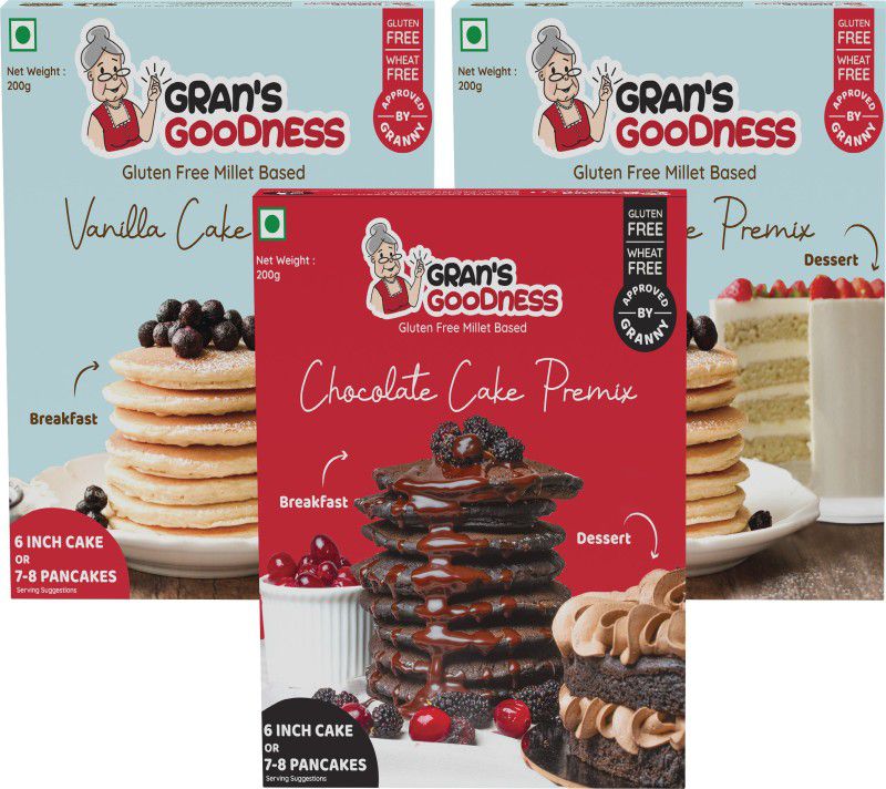 grans goodness Gluten free Millet Chocolate & Vanilla Cake & Pancake Premix - 200gms- Pack of 3 600 g  (Pack of 3)